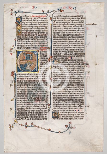 Single Leaf from a Bible: Initial E[t factum est] with Jonah Swallowed by the Whale, c. 1290. Creator: Unknown.