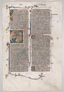 Single Leaf from a Bible: Initial E[t factum est] with Jonah Swallowed by the Whale, c. 1290. Creator: Unknown