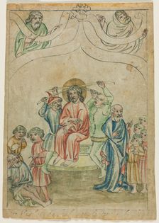 Single Leaf from a "Biblia Pauperum": Christ Carrying the Cross (verso), c. 1410. Creator: Unknown