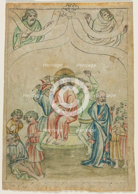 Single Leaf from a "Biblia Pauperum": Christ Carrying the Cross (verso), c. 1410. Creator: Unknown.
