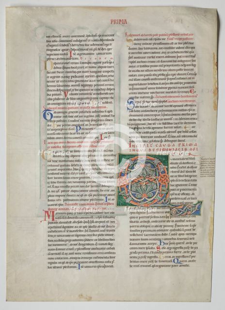 Single Leaf from a Decretum by Gratian: Decorated Initial Q[uidam habens filium obtulit], c1160-1165 Creator: Unknown.