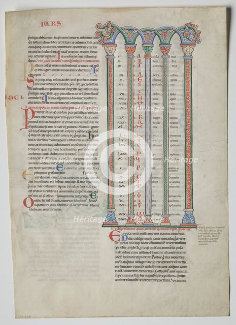 Single Leaf from a Decretum by Gratian: Quadruple Arcade with Concordance..., c. 1160-1165. Creator: Unknown.