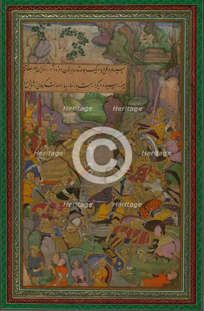 Single Leaf of a Battle Scene from the Baburnamah, late 10th century AH/AD 16th century. Creator: Unknown.