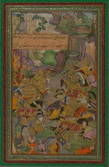 Single Leaf of a Battle Scene from the Baburnamah, late 10th century AH/AD 16th century. Creator: Unknown