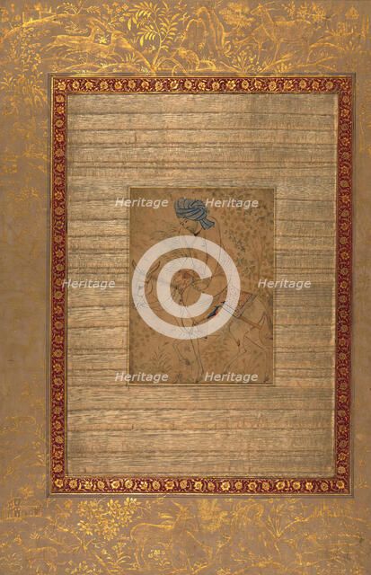 Single Leaf of a Man on a Donkey, early 11th century AH/AD 17th century. Creator: Unknown.