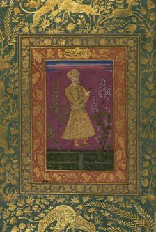 Single Leaf of a Portrait of Shah Abbas I, Painting: 18th century; Calligraphy: 1582-1583. Creator: Unknown