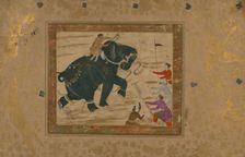 Single Leaf of an Elephant with Mahout Attacking Four Men, late 10th century AH/AD 16th century. Creator: Unknown