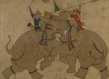 Single Leaf of Elephant Combat, 13th century AH/AD 19th century. Creator: Unknown