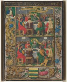 Single Leaf with Scenes from the Last Supper, c.1525-1530. Creator: Simon Bening (Flemish, 1483-1561)
