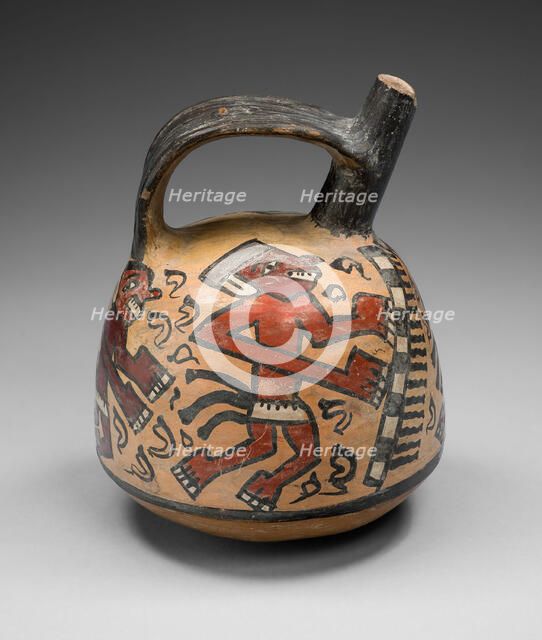 Single Spout and Bridge Vessel Depicting Dancing Figures, A.D. 700/1000. Creator: Unknown.