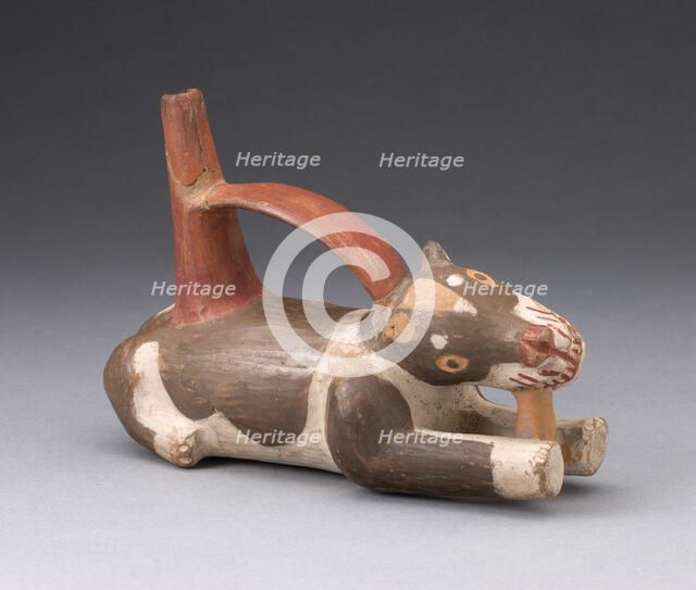 Single Spout and Bridge Vessel in the Form of a Dog Gnawing a Bone, A.D. 700/1000. Creator: Unknown.