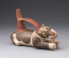 Single Spout and Bridge Vessel in the Form of a Dog Gnawing a Bone, A.D. 700/1000. Creator: Unknown