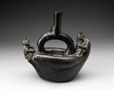 Single Spout Blackware Vessel in the Form of Figures Riding on Reed Boat, A.D. 1000/1400. Creator: Unknown