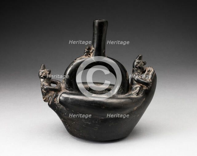 Single Spout Blackware Vessel in the Form of Figures Riding on Reed Boat, A.D. 1000/1400. Creator: Unknown.