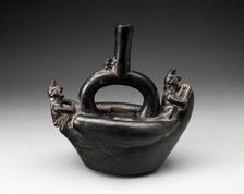 Single Spout Blackware Vessel in the Form of Figures Riding on Reed Boat, A.D. 1000/1400. Creator: Unknown