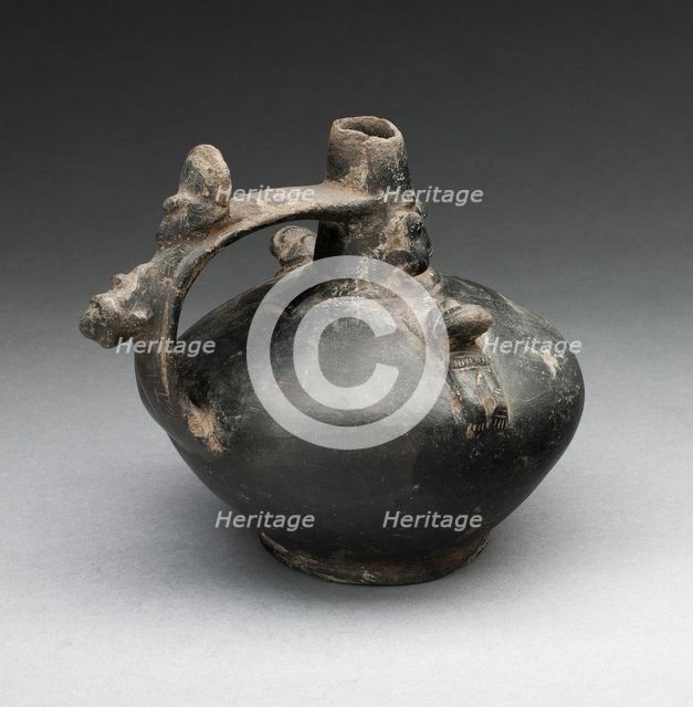 Single Spout Strap Vessel with Attached Molded Figures, A.D. 1000/1476. Creator: Unknown.