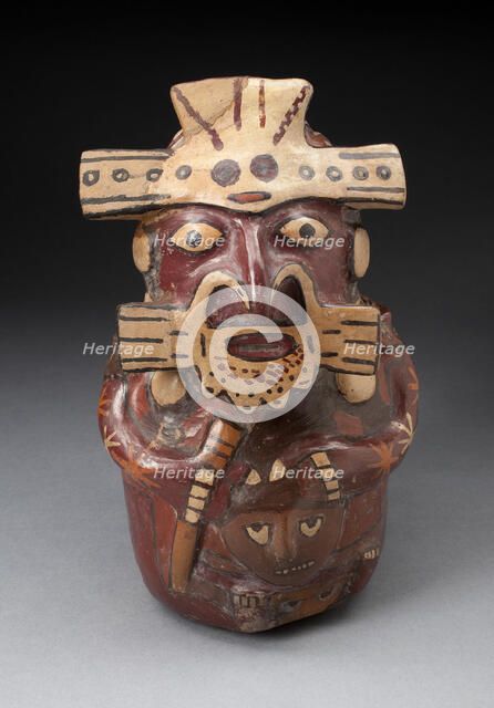 Single Spout Vessel in the Form of a Seated Figure Wearing Mask and Headdress..., 180 B.C./A.D. 500. Creator: Unknown.