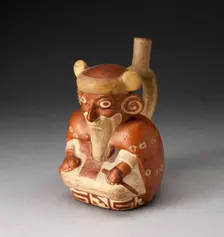 Single Spout Vessel in Form of Seated, Bearded Man Wearing a Cape, 100 B.C./A.D. 500. Creator: Unknown
