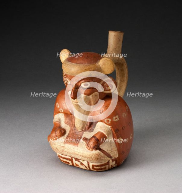 Single Spout Vessel in Form of Seated, Bearded Man Wearing a Cape, 100 B.C./A.D. 500. Creator: Unknown.