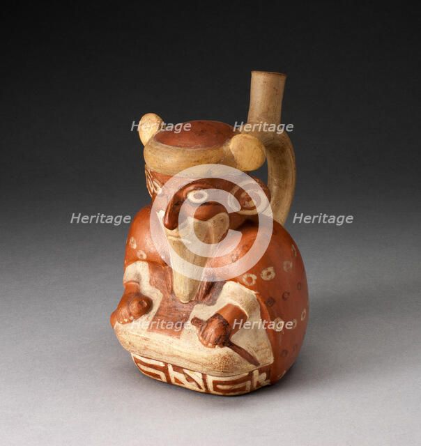 Single Spout Vessel in Form of Seated, Bearded Man Wearing a Cape, 100 B.C./A.D. 500. Creator: Unknown.