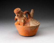 SIngle Spouted Vessel with Sculpted Figure Attached to the Handle, 100 B.C./A.D. 500. Creator: Unknown