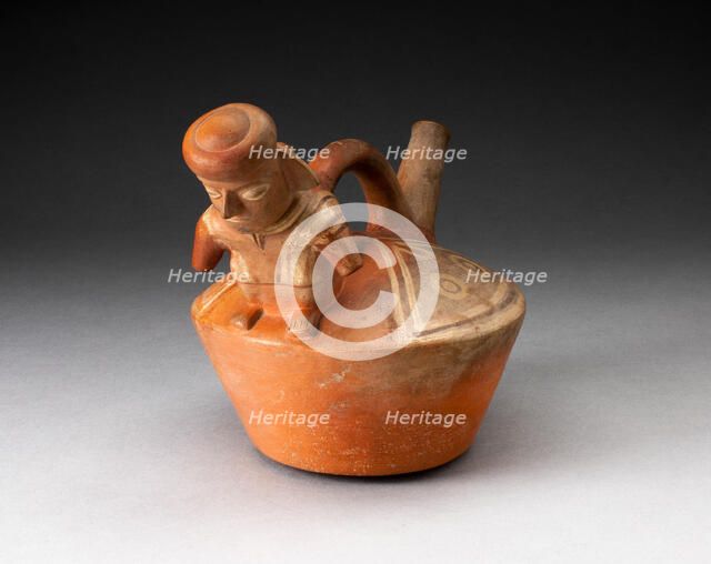 SIngle Spouted Vessel with Sculpted Figure Attached to the Handle, 100 B.C./A.D. 500. Creator: Unknown.