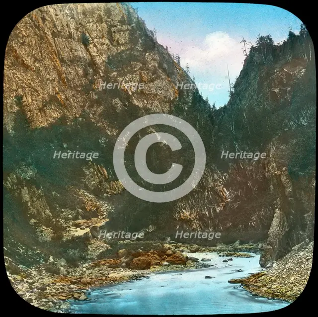 Sindh River, passing the crags below Sonamarg, Kashmir, India, late 19th or early 20th century. Artist: Unknown