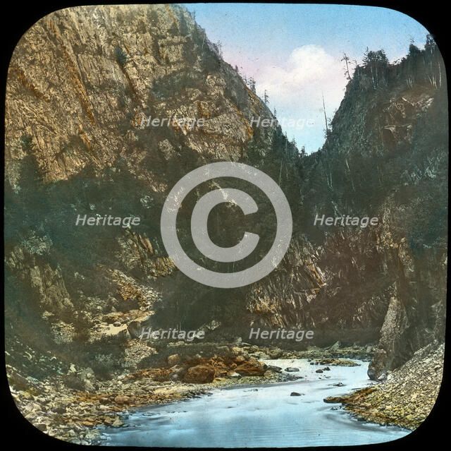 Sindh River, passing the crags below Sonamarg, Kashmir, India, late 19th or early 20th century. Artist: Unknown