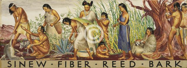 Sinew, Fiber, Reed, Bark (mural study), ca. 1933-1943. Creator: Unknown.