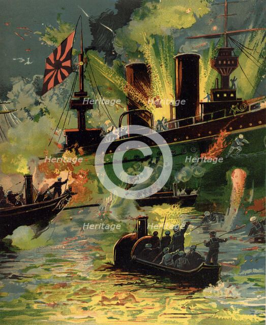 Sinking of the Japanese Cruiser "Chitozo" During the Night Attack on Port Arthur January 26-27, 1904 Creator: Unknown.