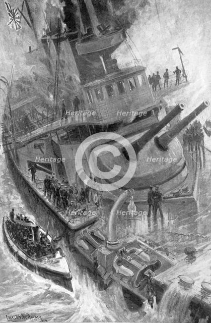 Sinking of the Japanese warship 'Hatsuse', Russo-Japanese War, 1904-5. Artist: Unknown