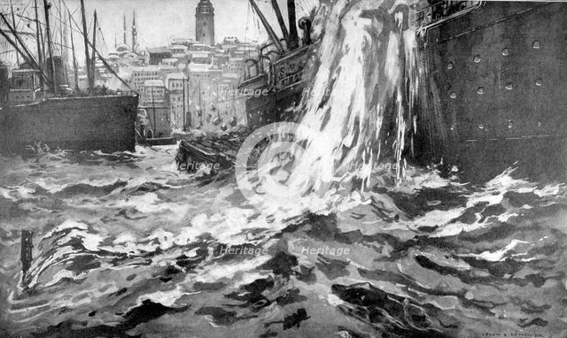 Sinking of the Merchant Ship 'Stamboul', Istanbul Harbour. May 25th 1915. Artist: Unknown