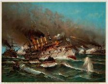 Sinking of Russian cruiser Varyag at Battle of Chemulpo Bay, 1904. Artist: Anonymous