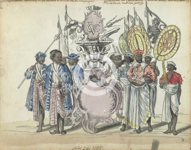 Sinhalese soldiers in the service of the VOC and envoys of the King of Kandy, 1785. Creator: Jan Brandes.