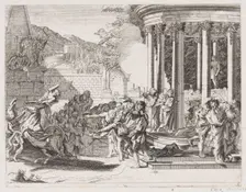 Sinorix being carried from the temple after being poisoned, 1650-1700. Creator: Attributed to Arnold van Westerhout