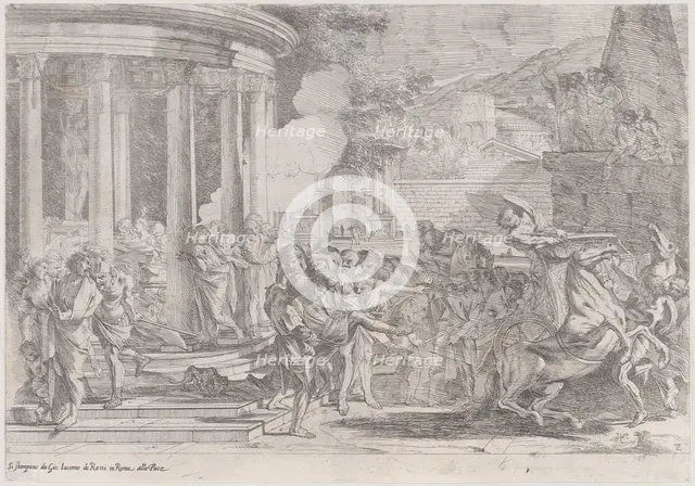 Sinorix carried from the temple of Artemis trying to escape the effects of the poisoni..., ca. 1640. Creator: Pietro Testa.