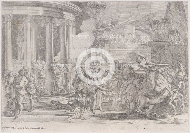 Sinorix carried from the temple of Artemis trying to escape the effects of the poisoni..., ca. 1640. Creator: Pietro Testa.