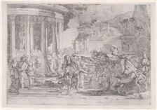 Sinorix carried from the temple of Artemis trying to escape the effects of the poisoni..., ca. 1640. Creator: Pietro Testa