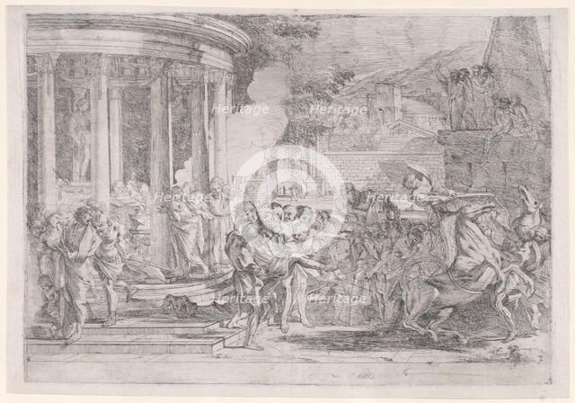 Sinorix carried from the temple of Artemis trying to escape the effects of the poisoni..., ca. 1640. Creator: Pietro Testa.