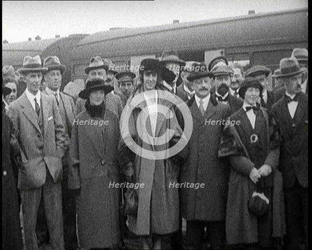 Sinn Fein Delegates Standing by a Train After Arriving in London, 1922. Creator: British Pathe Ltd.