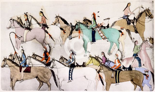 Sioux warriors at 'Custer's Last Stand', 1876, (c1900). Artist: Adam Bad Heart Buffalo
