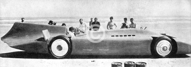 Sir Malcolm Campbell (1885-1948) in 'Bluebird', Daytona Beach, Florida, 7th March 1935 1936).  Creator: Unknown.