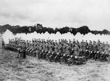 Sir Malcolm Campbell inspecting Territorial Army motorcycle reservists, c1938