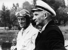 Sir Malcolm Campbell, on the left, possibly at Coniston, 1939