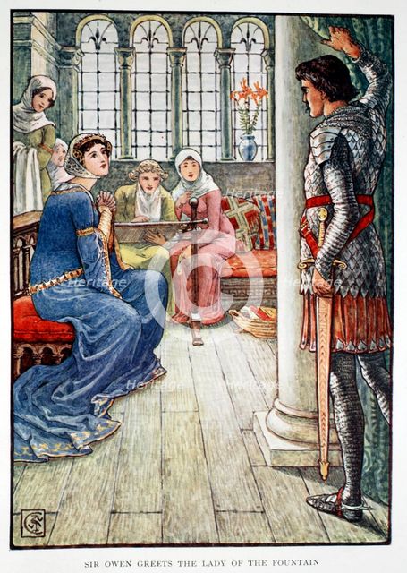 'Sir Owen Greets the Lady of the Fountain', 1911.  Creator: Unknown.