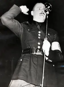 Sir Oswald Mosley addressing a Blackshirt meeting in the East End of London, 1936. Creator: Unknown