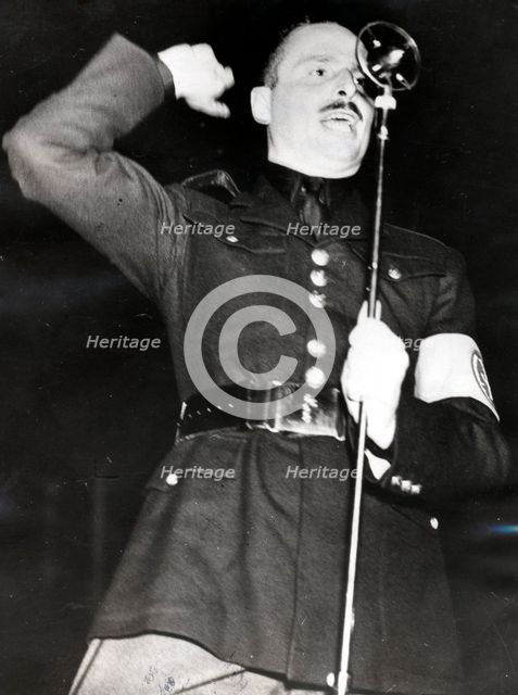 Sir Oswald Mosley addressing a Blackshirt meeting in the East End of London, 1936. Creator: Unknown.