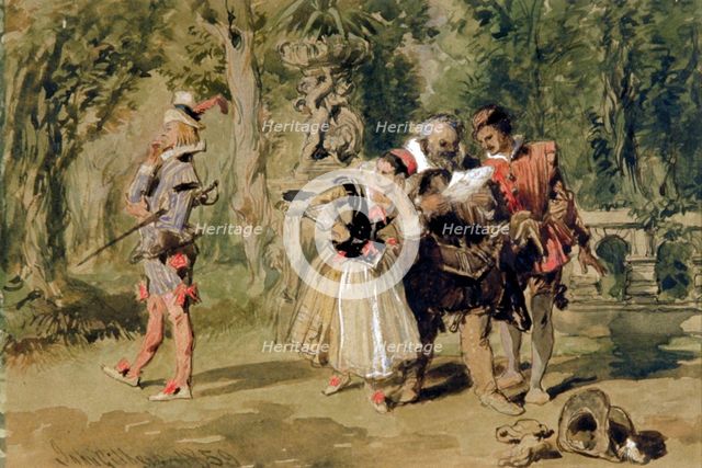'Sir Andrew Aguecheek Writes a Challenge', 1859.         Artist: Sir John Gilbert