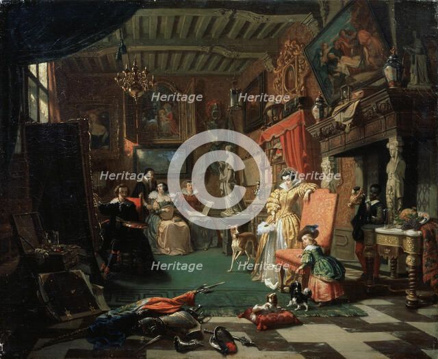 'Sir Anthonis van Dyck painting a Portrait', 1853. Artist: Andre Plumot