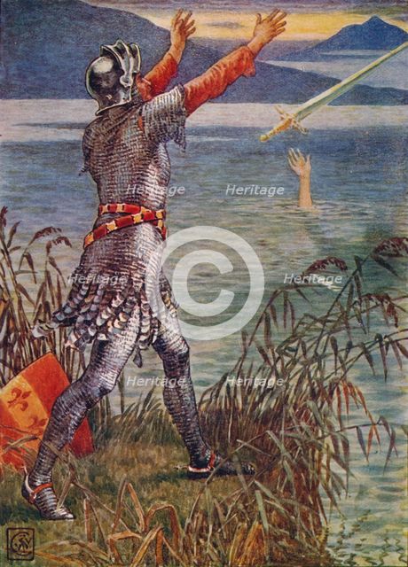 'Sir Bedivere casts the sword Excalibur into the Lake', 1911.  Artist: Walter Crane.